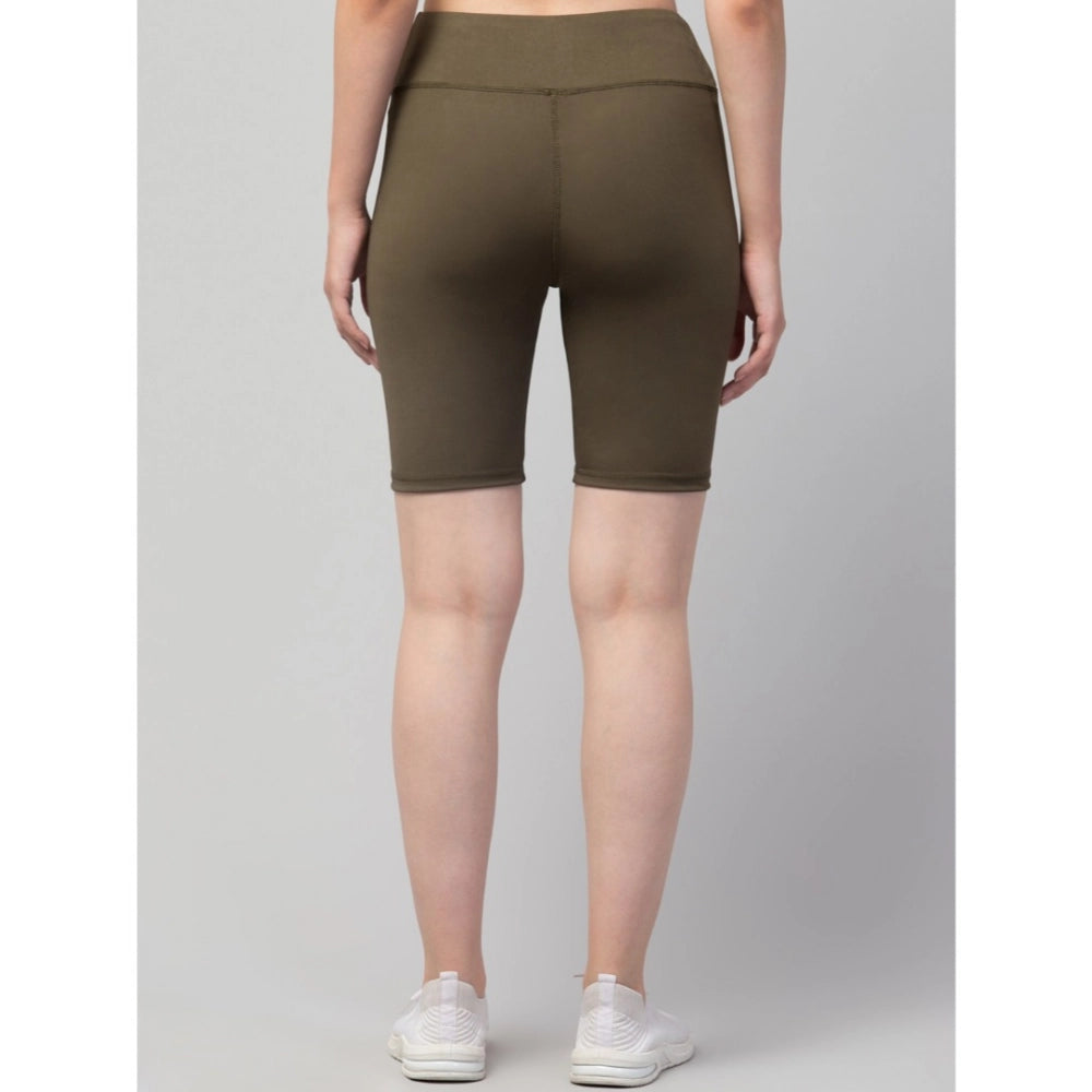 Vaystra Polyester Solid Above Knee High-Rise Shorts – Olive