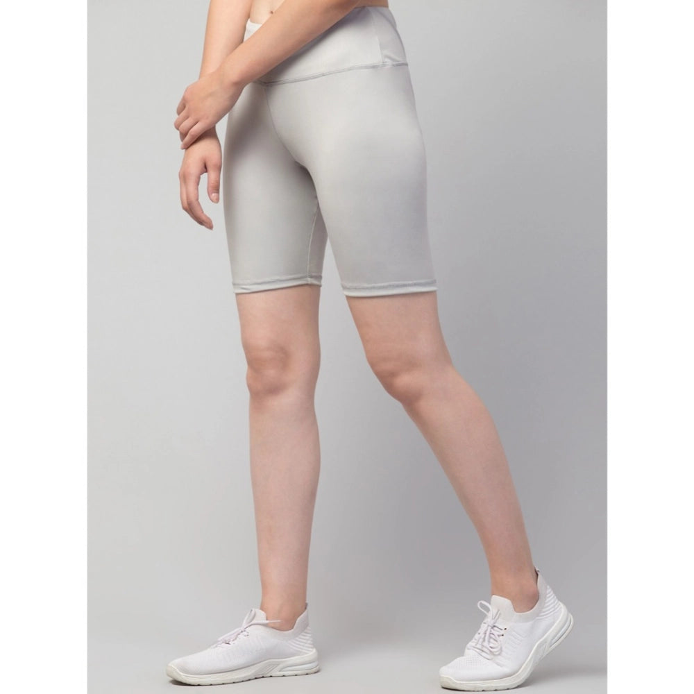 Vaystra Polyester Solid Above Knee High-Rise Shorts – Grey