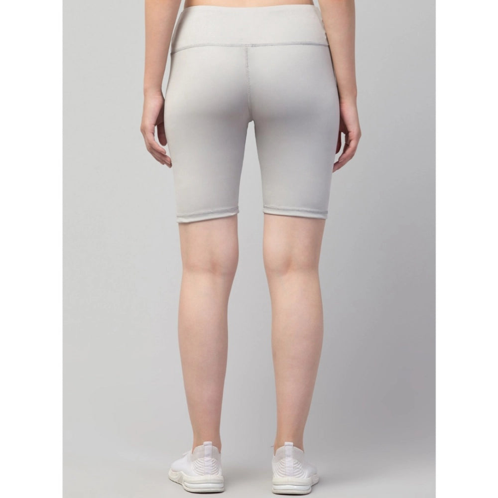 Vaystra Polyester Solid Above Knee High-Rise Shorts – Grey