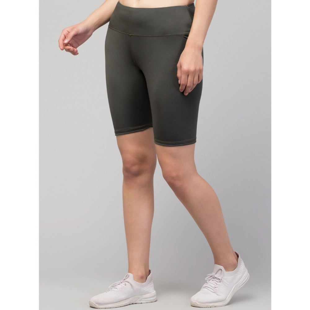 Vaystra Polyester Solid Above Knee High-Rise Shorts – Green