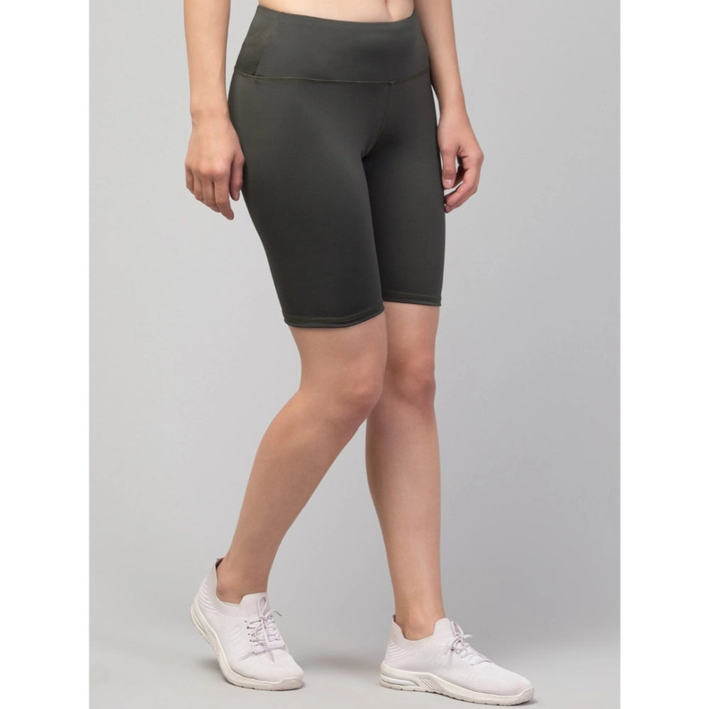Vaystra Polyester Solid Above Knee High-Rise Shorts – Green