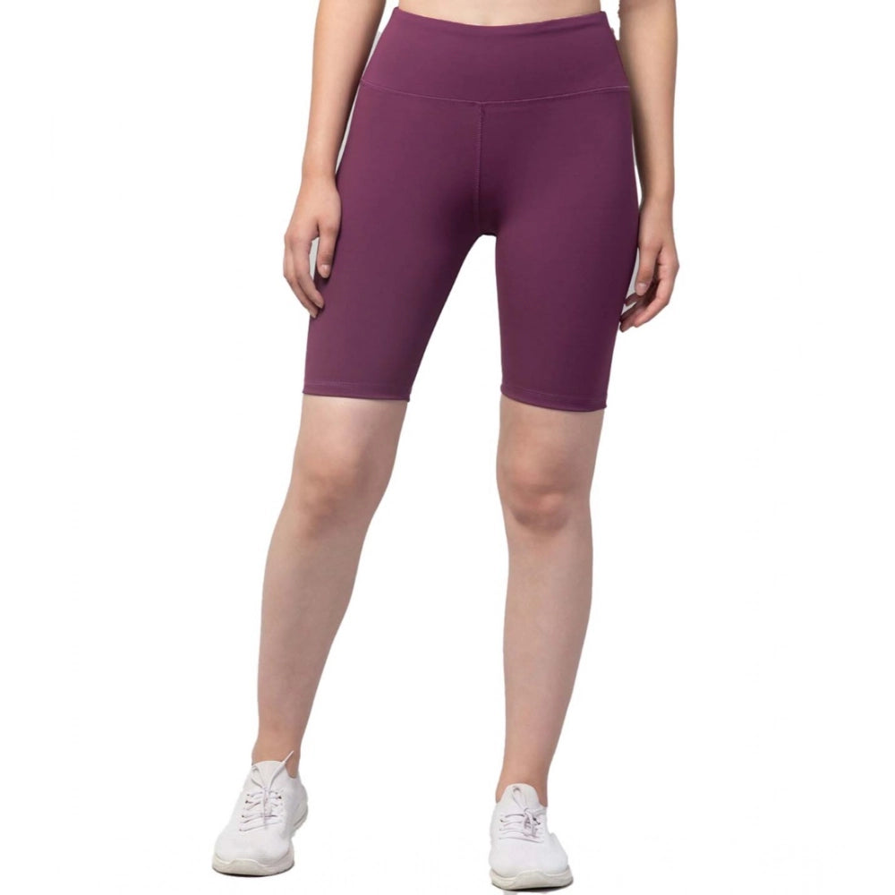Vaystra Polyester Solid Above Knee High-Rise Shorts – Purple