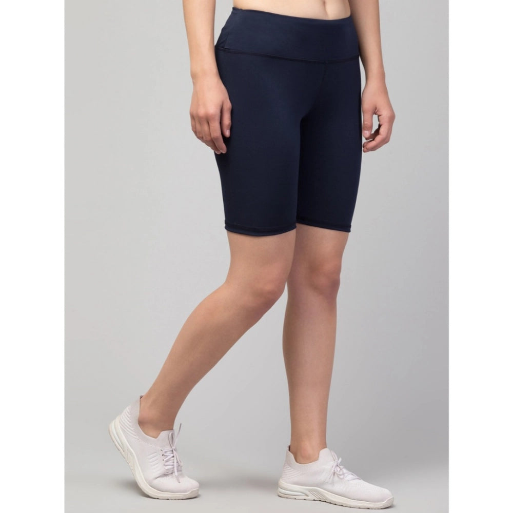 Vaystra Polyester Solid Above Knee High-Rise Shorts – Navy