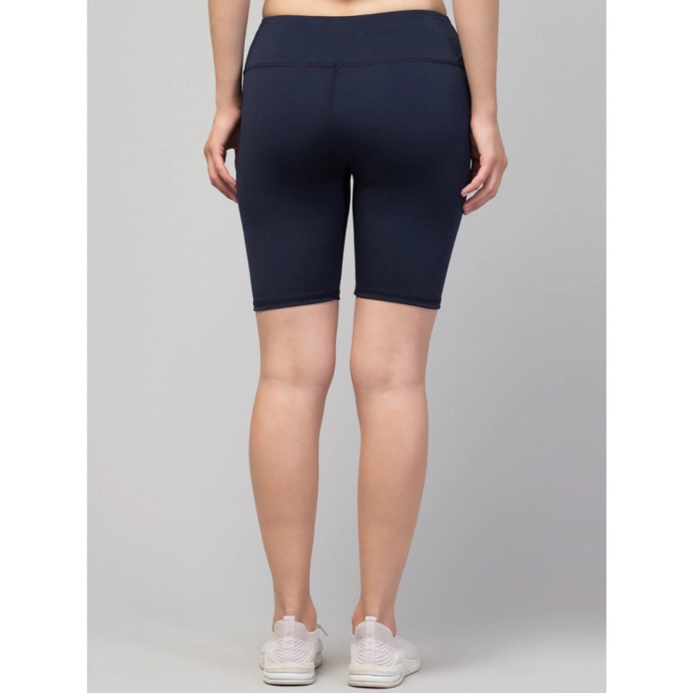 Vaystra Polyester Solid Above Knee High-Rise Shorts – Navy