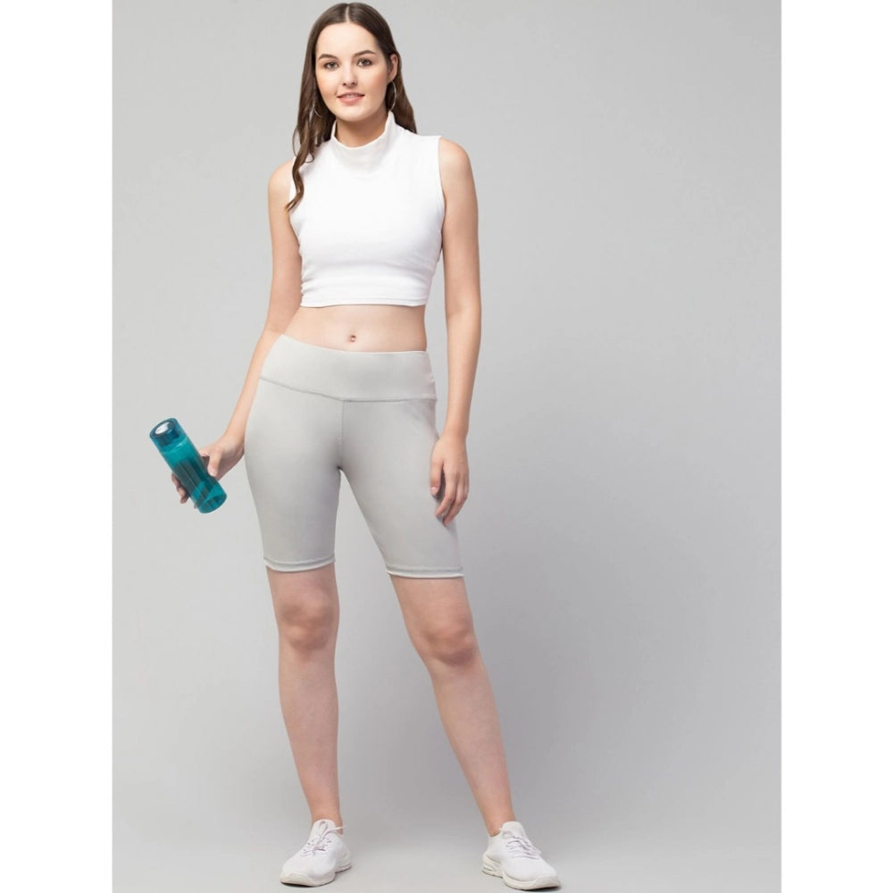 Vaystra Polyester Solid Above Knee High-Rise Shorts – Grey