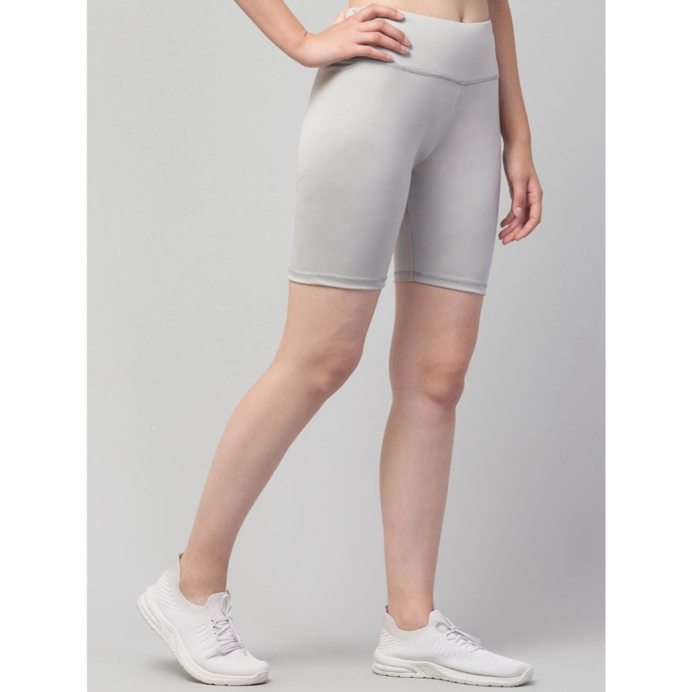 Vaystra Polyester Solid Above Knee High-Rise Shorts – Grey