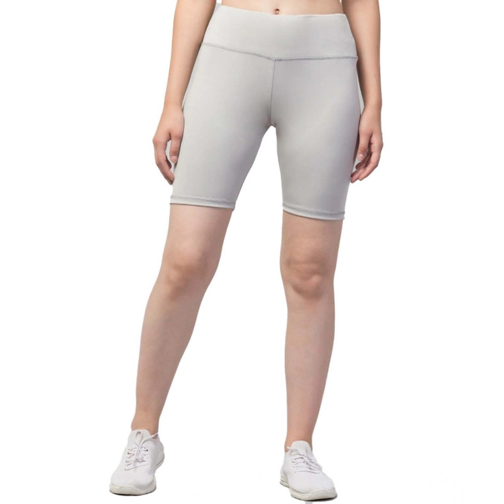 Vaystra Polyester Solid Above Knee High-Rise Shorts – Grey