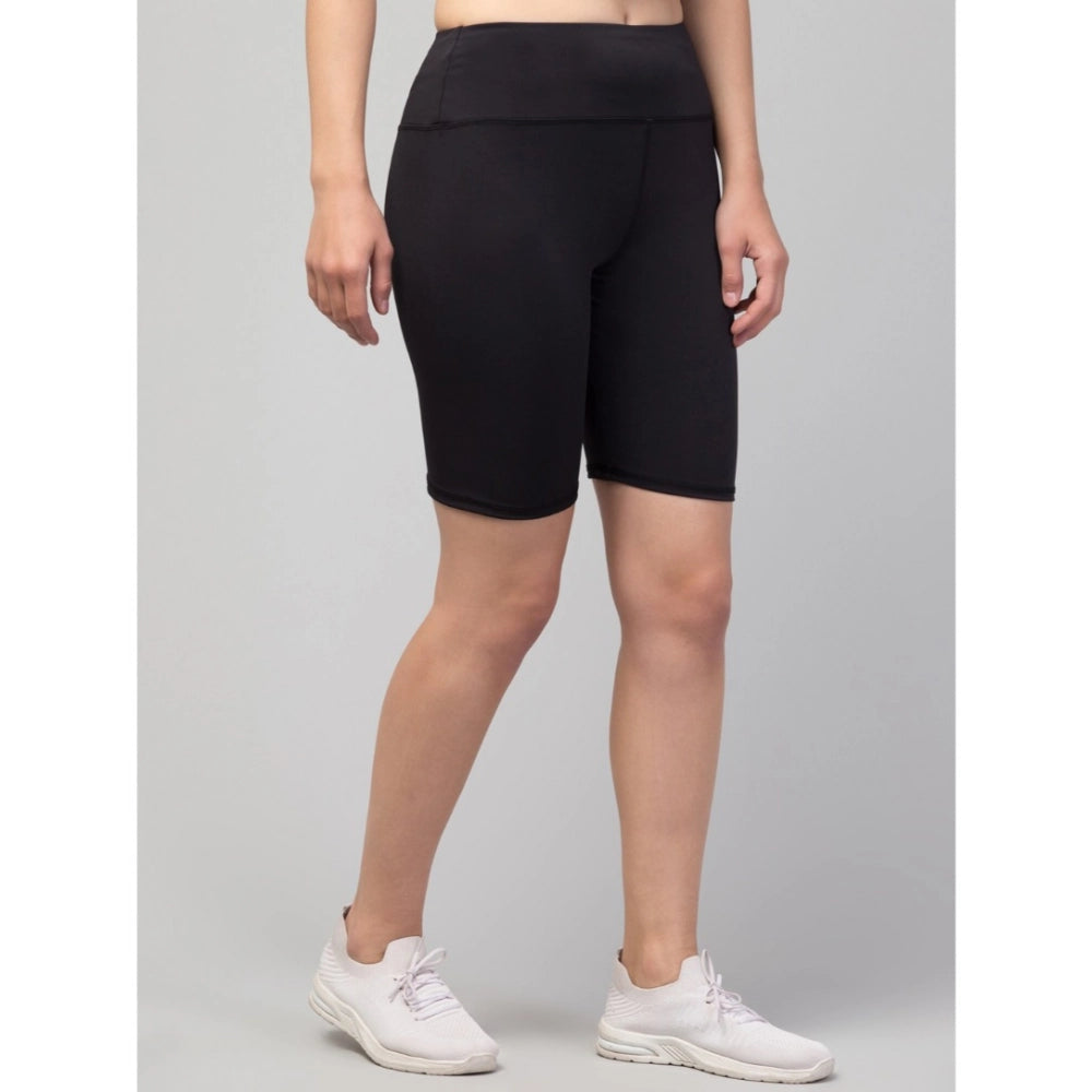 Vaystra Polyester Solid Above Knee High-Rise Shorts – Black