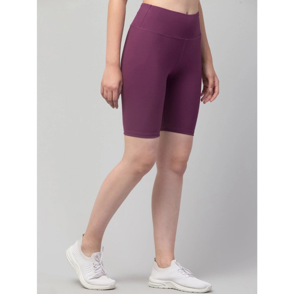 Vaystra Polyester Solid Above Knee High-Rise Shorts – Purple