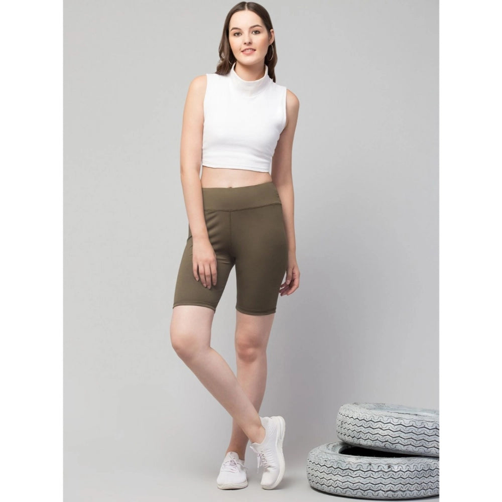 Vaystra Polyester Solid Above Knee High-Rise Shorts – Olive