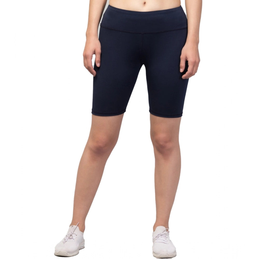 Vaystra Polyester Solid Above Knee High-Rise Shorts – Navy