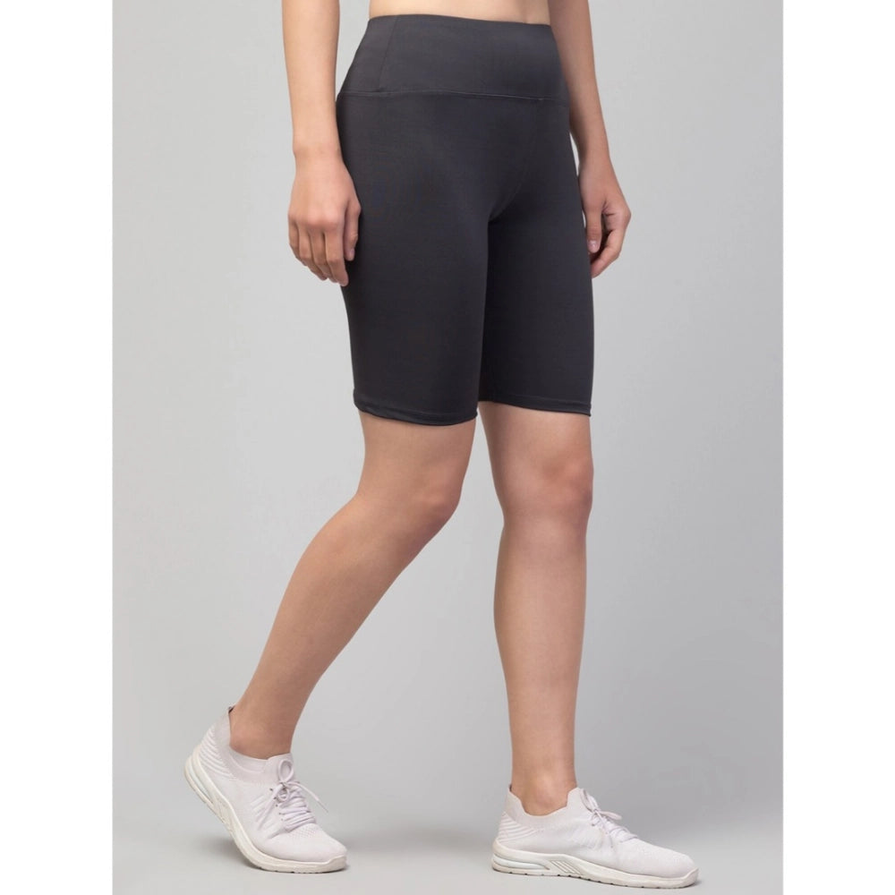Vaystra Polyester Solid Above Knee High-Rise Shorts – Grey