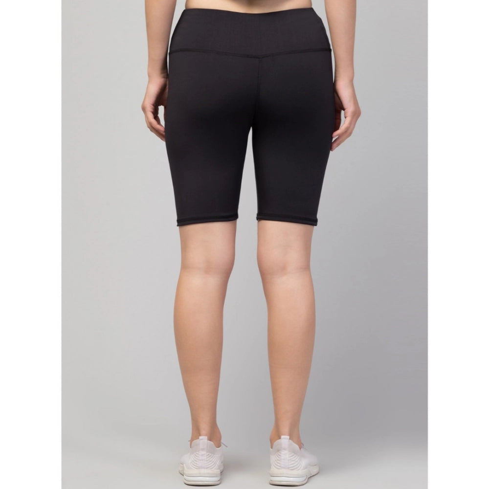 Vaystra Polyester Solid Above Knee High-Rise Shorts – Black
