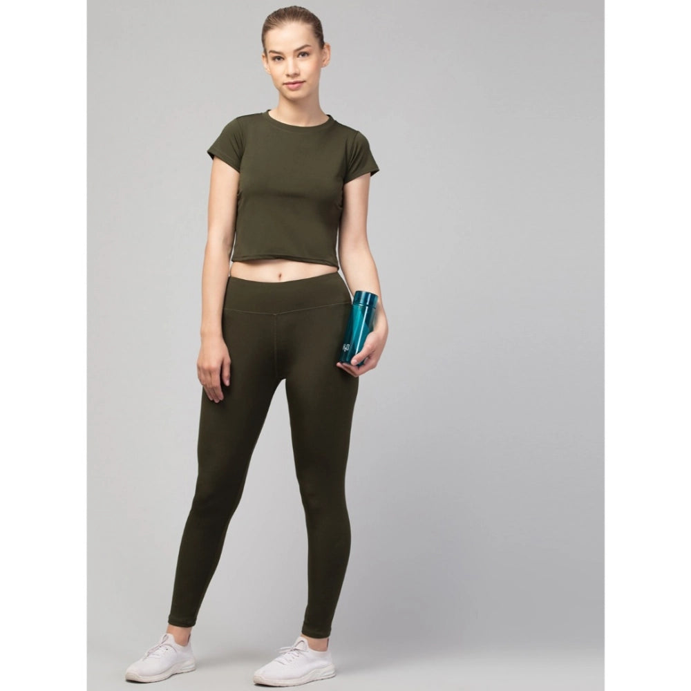 Vaystra Polyester Solid Ankle Length High-Rise Tights – Olive