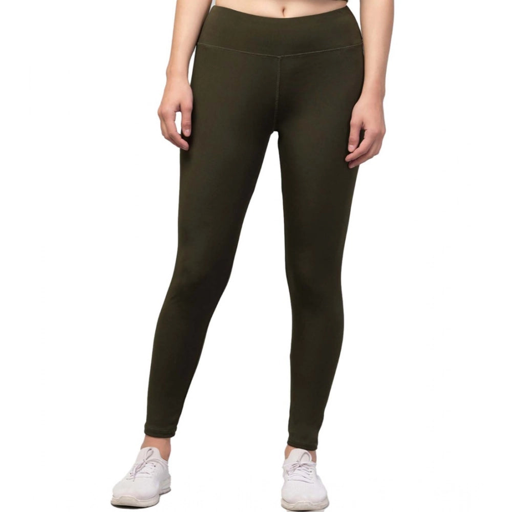 Vaystra Polyester Solid Ankle Length High-Rise Tights – Olive