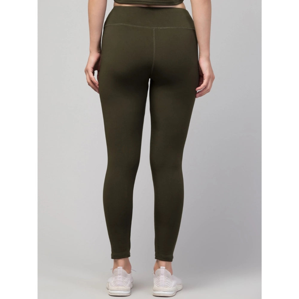 Vaystra Polyester Solid Ankle Length High-Rise Tights – Olive