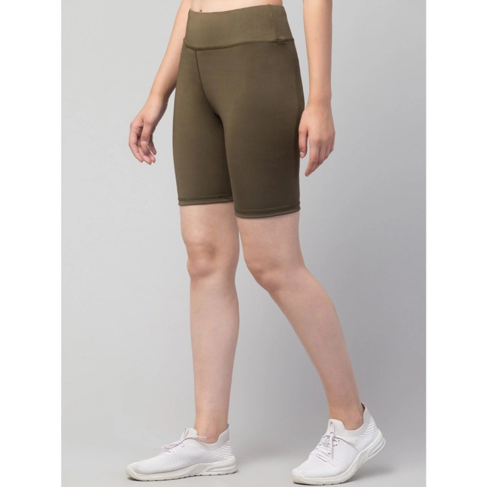 Vaystra Polyester Solid Above Knee High-Rise Shorts – Olive