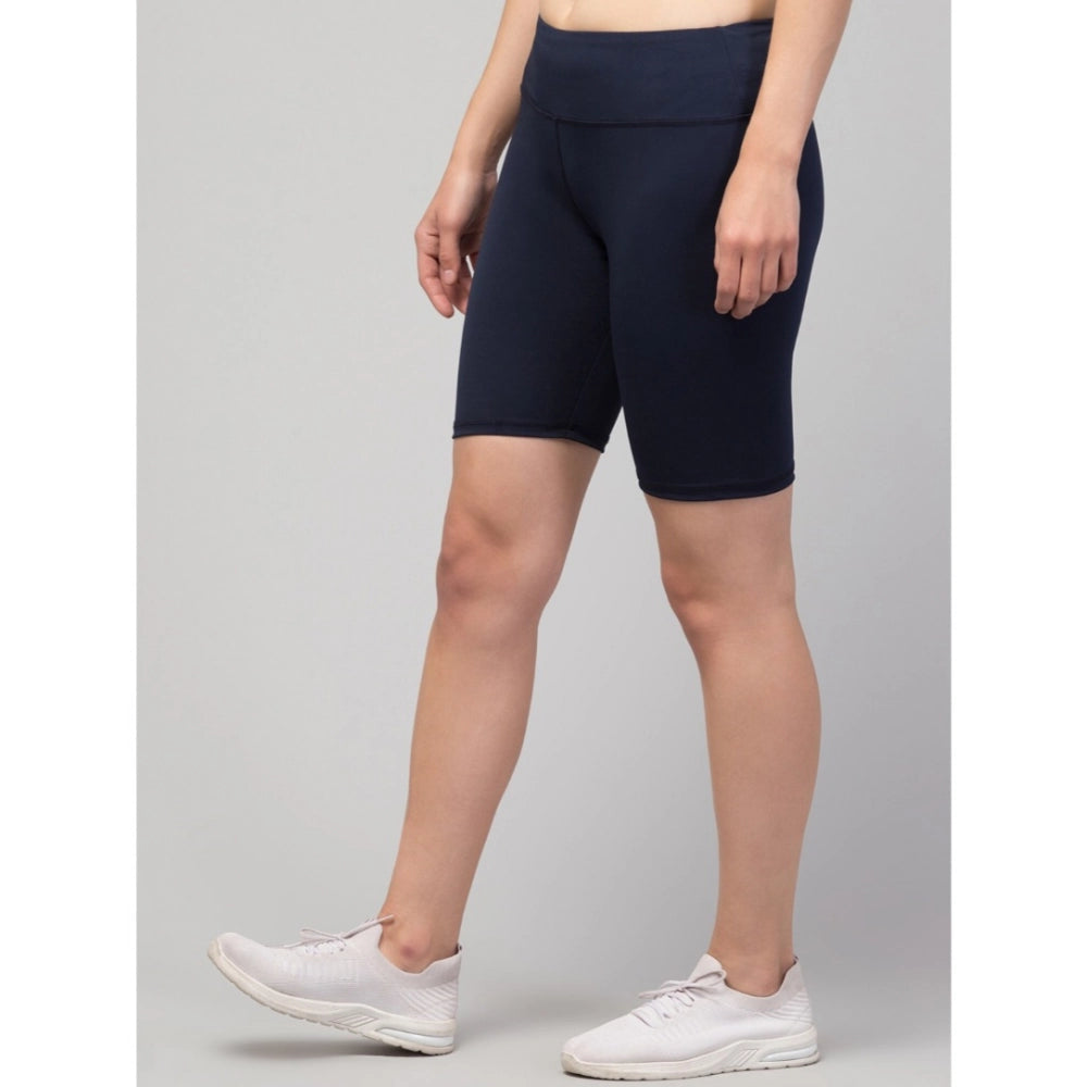 Vaystra Polyester Solid Above Knee High-Rise Shorts – Navy