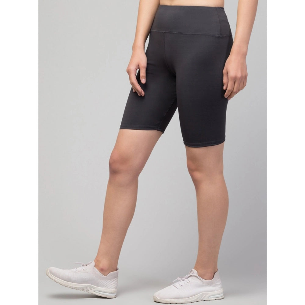 Vaystra Polyester Solid Above Knee High-Rise Shorts – Grey