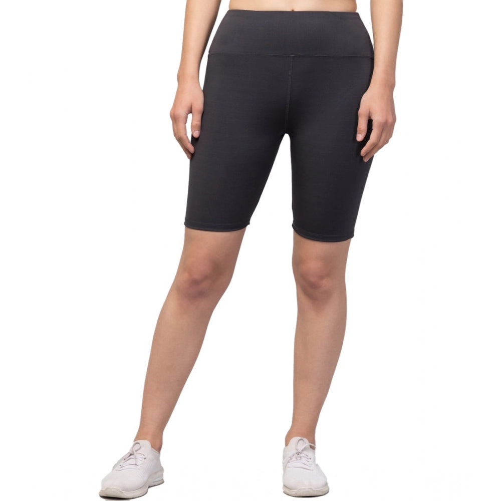 Vaystra Polyester Solid Above Knee High-Rise Shorts – Grey