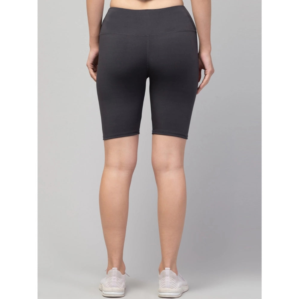 Vaystra Polyester Solid Above Knee High-Rise Shorts – Grey