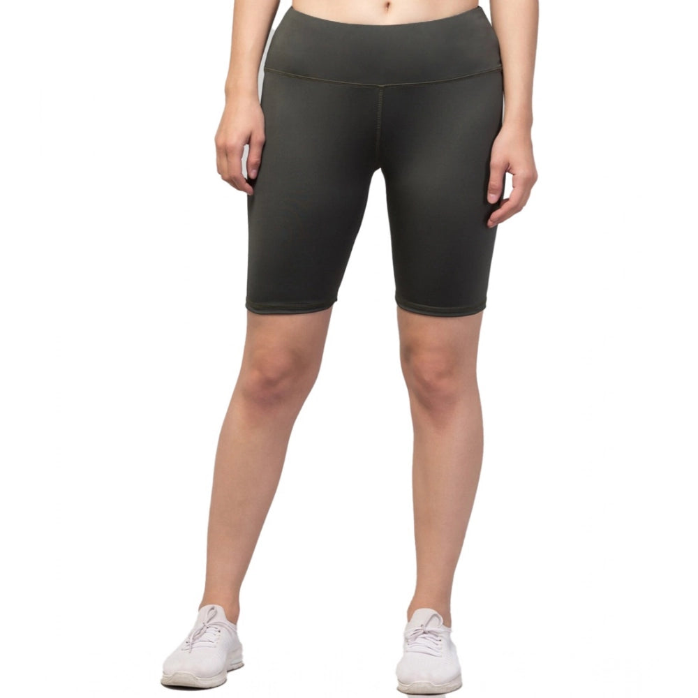 Vaystra Polyester Solid Above Knee High-Rise Shorts – Green