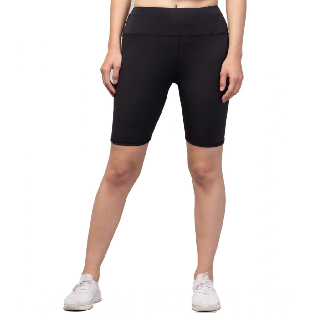 Vaystra Polyester Solid Above Knee High-Rise Shorts – Black