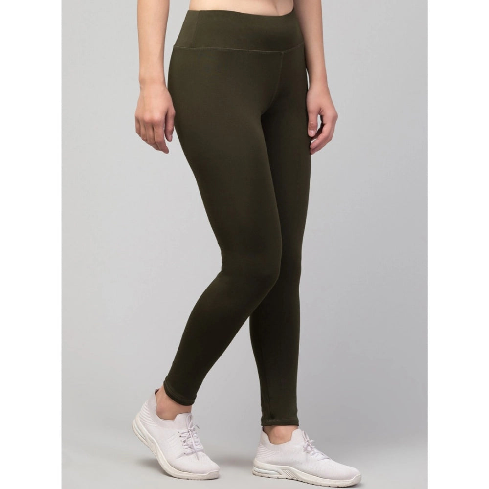Vaystra Polyester Solid Ankle Length High-Rise Tights – Olive