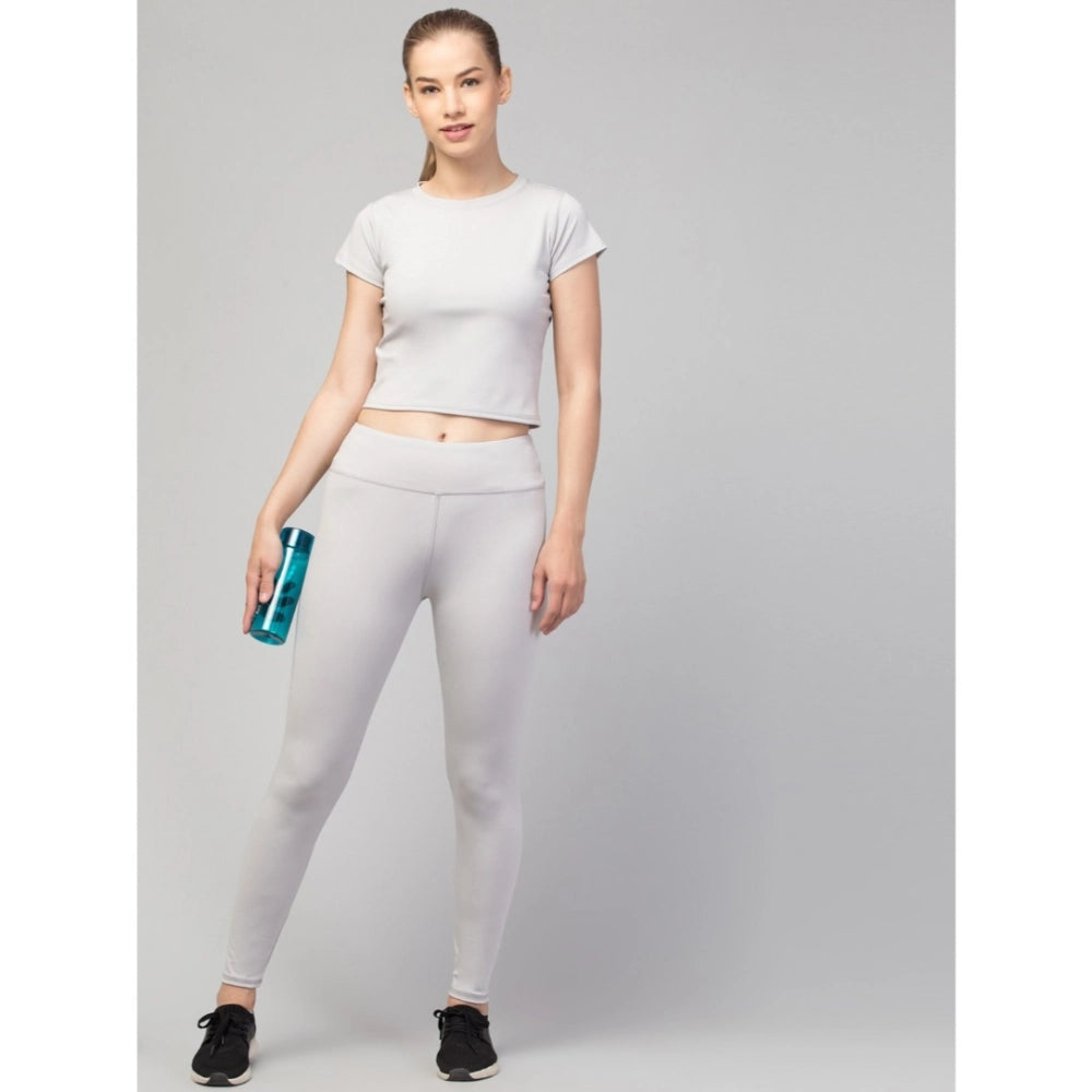 Vaystra Polyester Solid Ankle Length High-Rise Tights – Light Grey