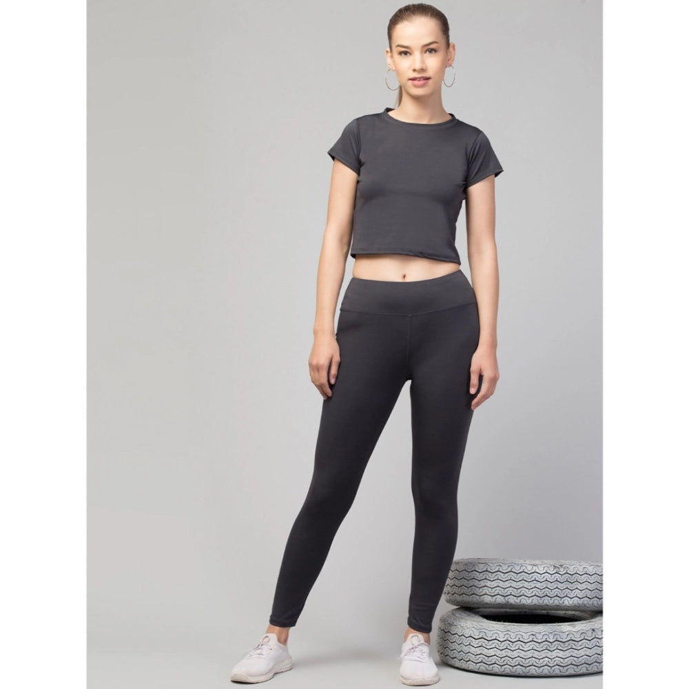 Vaystra Polyester Solid Ankle Length High-Rise Tights – Grey