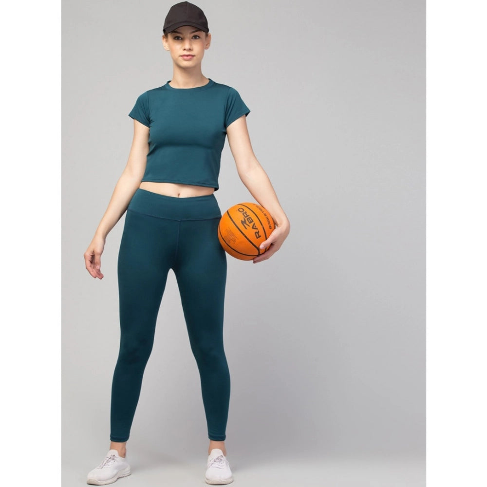 Vaystra Polyester Solid Ankle Length High-Rise Tights – Green