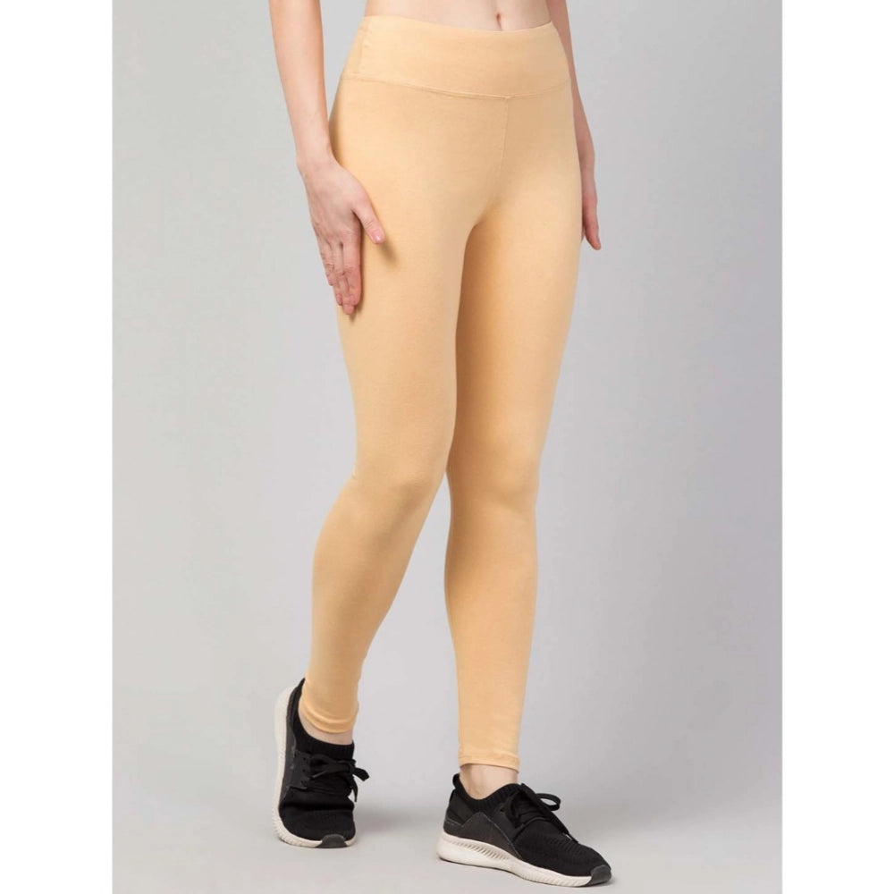 Vaystra Polyester Solid Ankle Length High-Rise Tights – Beige