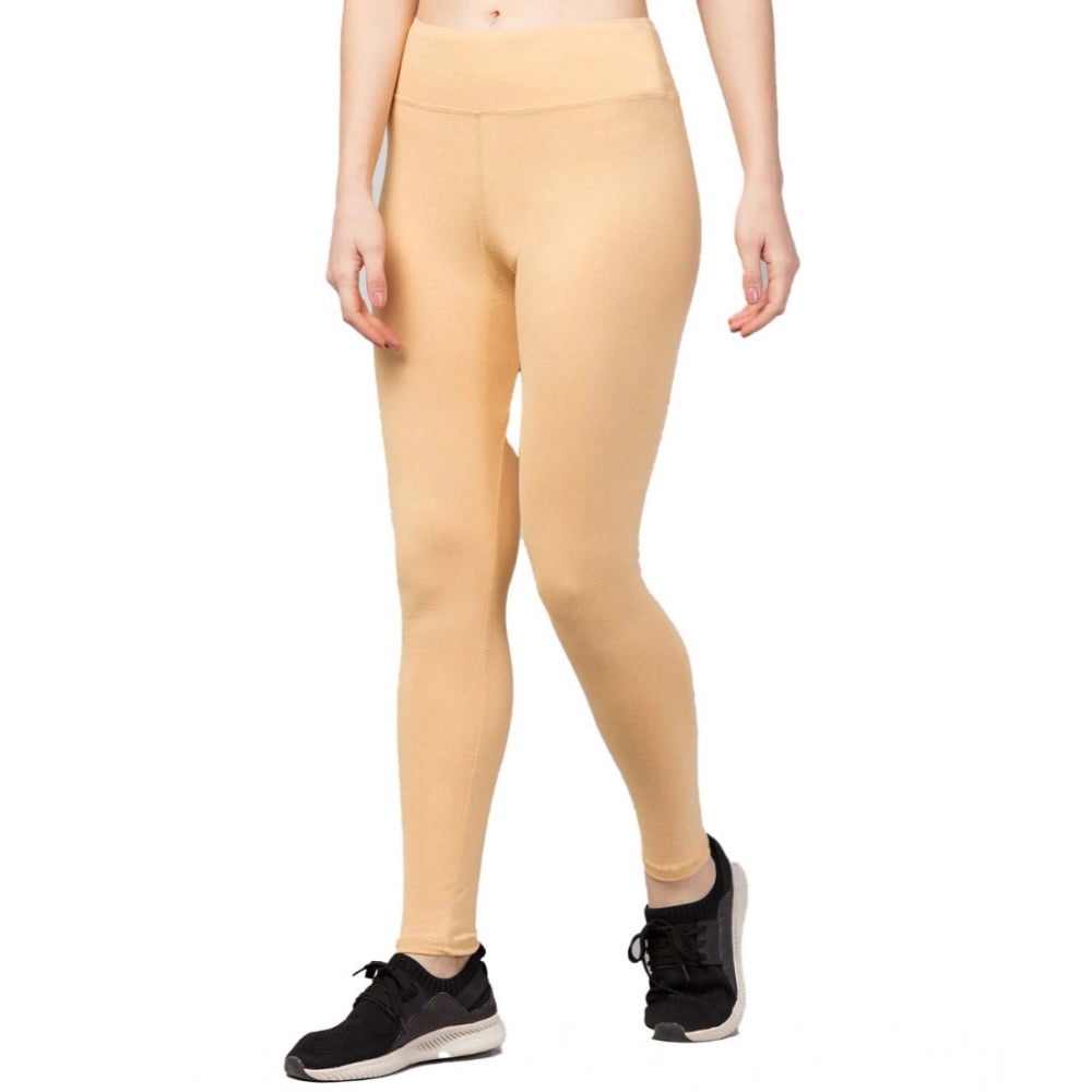 Vaystra Polyester Solid Ankle Length High-Rise Tights – Beige