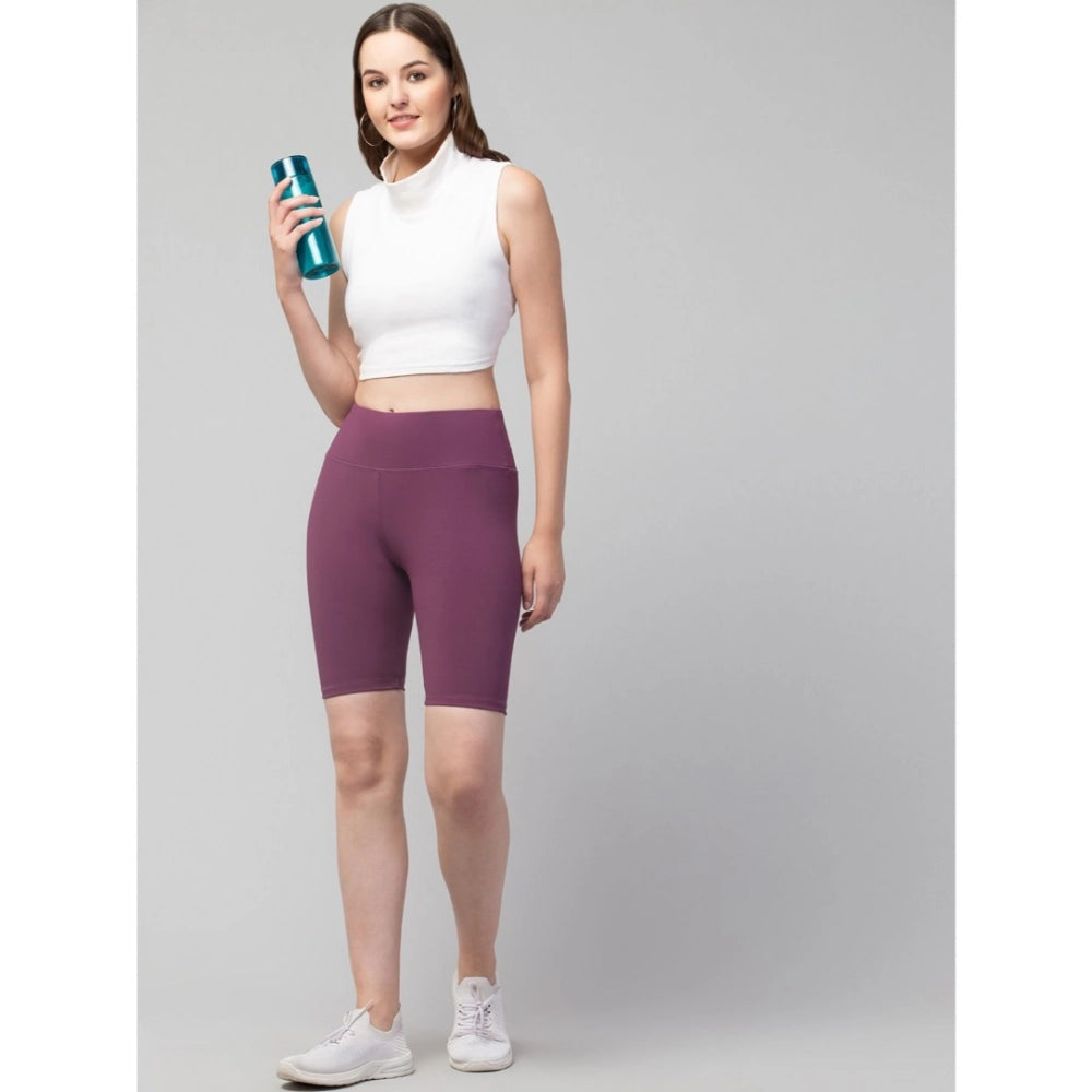 Vaystra Polyester Solid Above Knee High-Rise Shorts – Purple