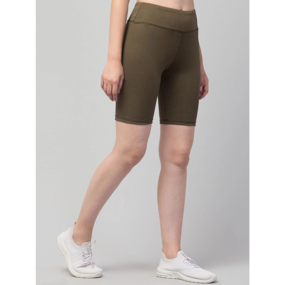 Vaystra Polyester Solid Above Knee High-Rise Shorts – Olive