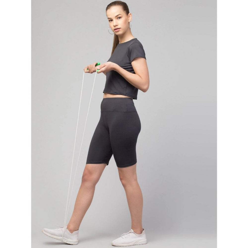 Vaystra Polyester Solid Above Knee High-Rise Shorts – Grey