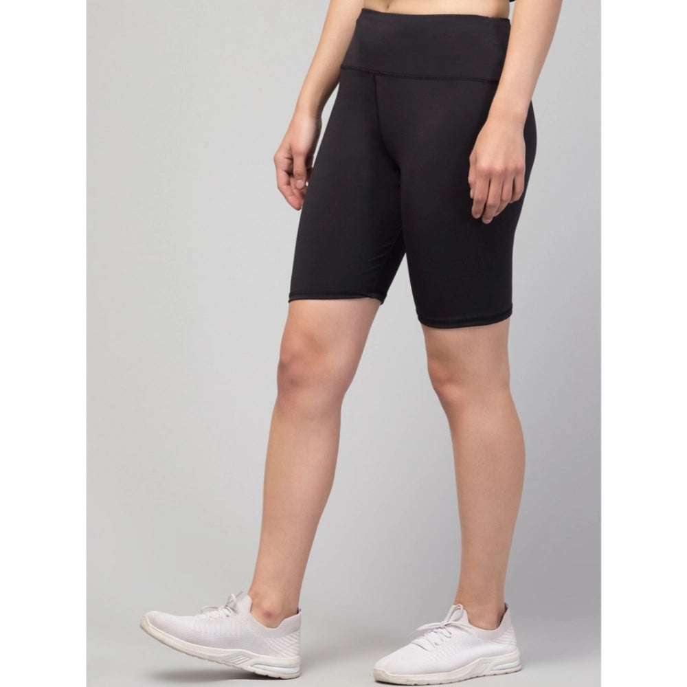 Vaystra Polyester Solid Above Knee High-Rise Shorts – Black