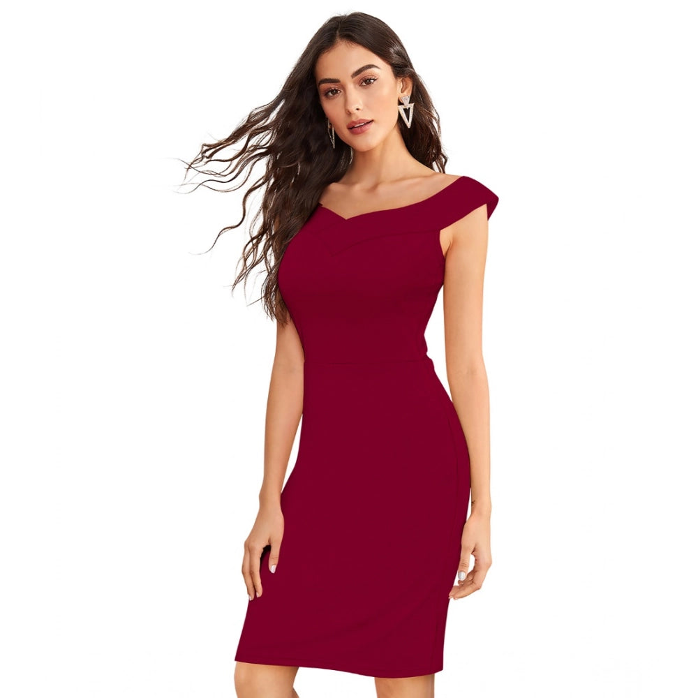 Vaystra Knitting stretchable Solid Round Neck Sleeveless Dress – Maroon