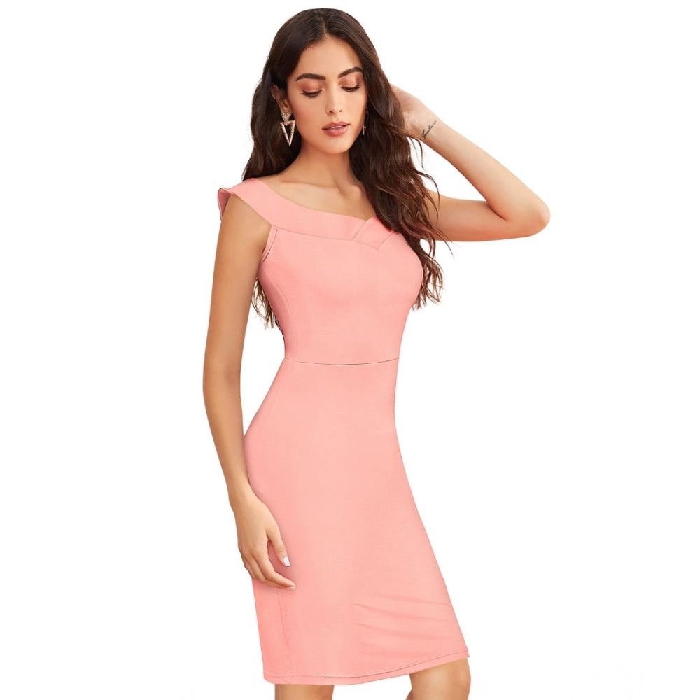 Vaystra Knitting stretchable Solid Round Neck Sleeveless Dress – Peach