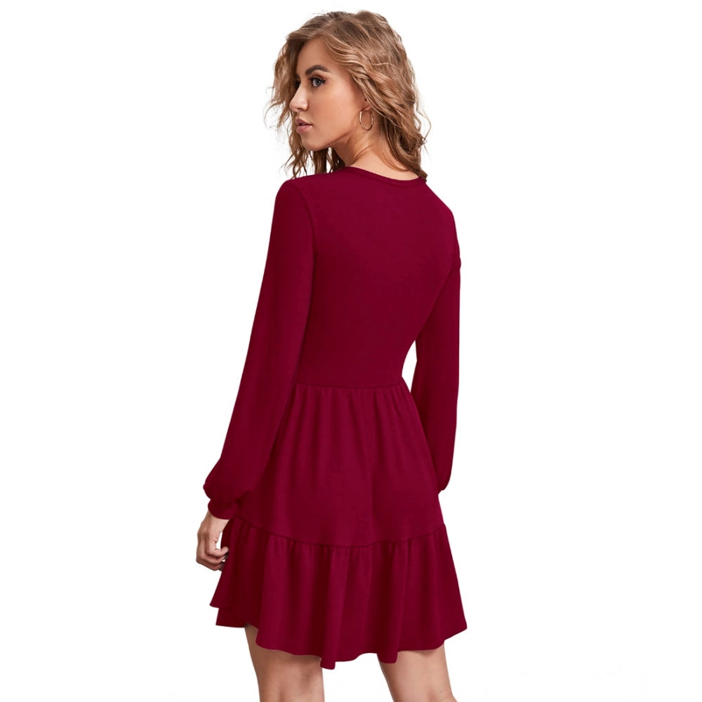 Vaystra Knitting stretchable Solid Round Neck Full Sleeve Dress – Maroon