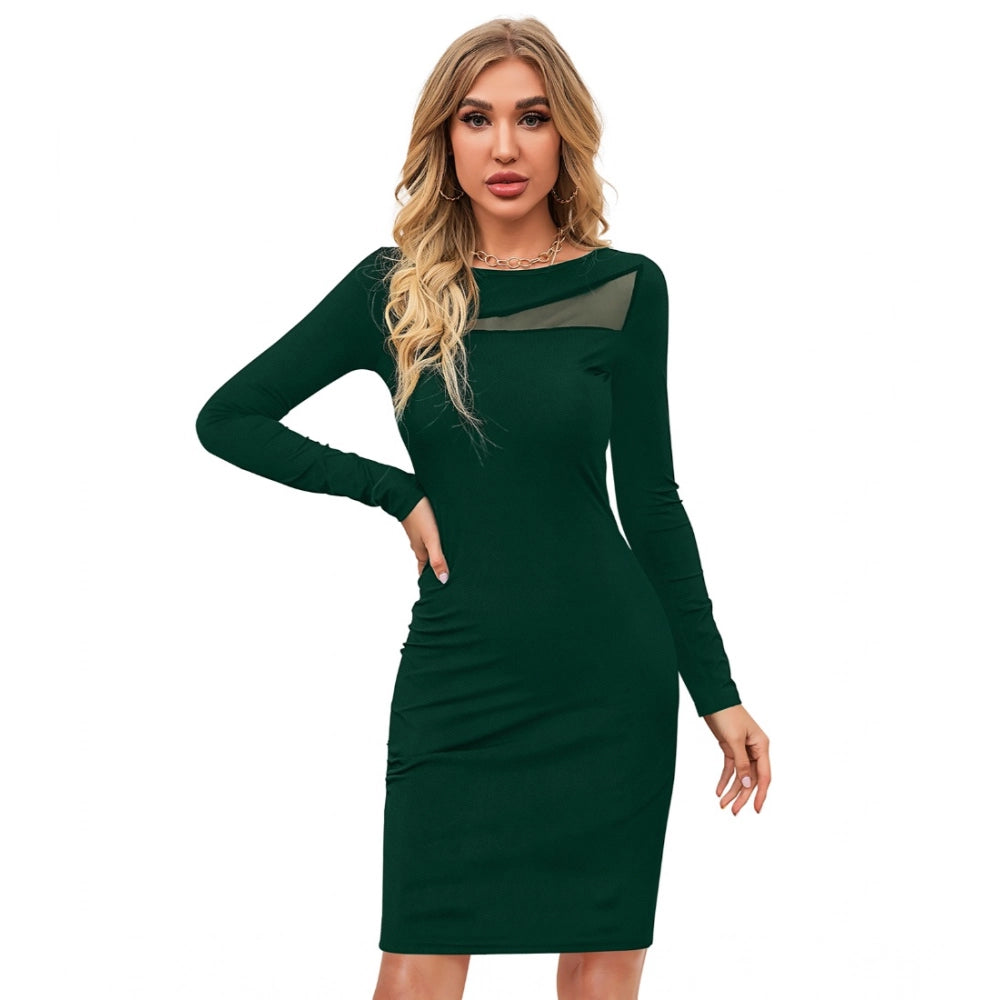 Vaystra Knitting stretchable Solid Round Neck Full Sleeve Dress – Green