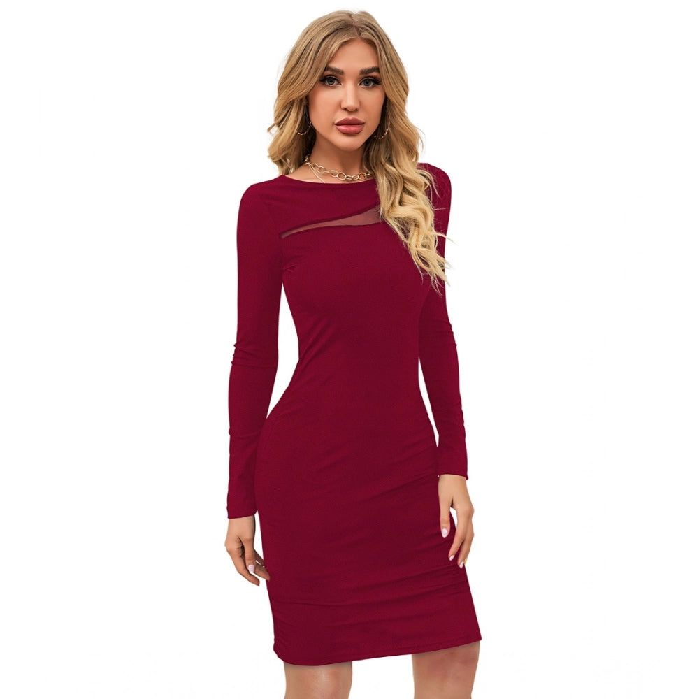 Vaystra Knitting stretchable Solid Round Neck Full Sleeve Dress – Maroon