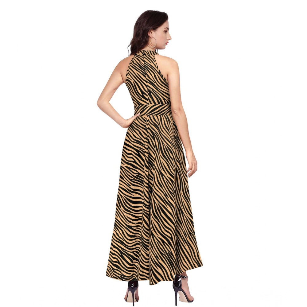 Vaystra Polyester Zebra Pattern Halter Neck Sleeveless Dress – Yellow