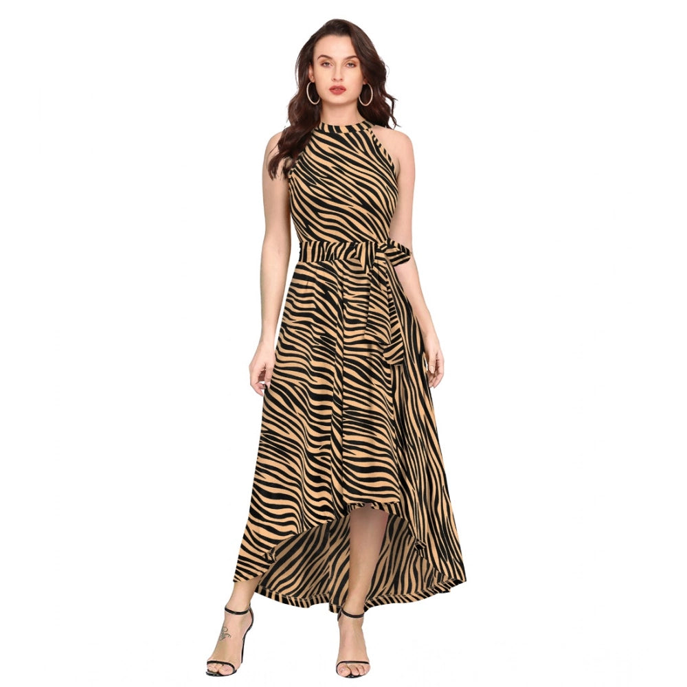 Vaystra Polyester Zebra Pattern Halter Neck Sleeveless Dress – Yellow