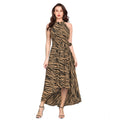 Vaystra Polyester Zebra Pattern Halter Neck Sleeveless Dress – Yellow