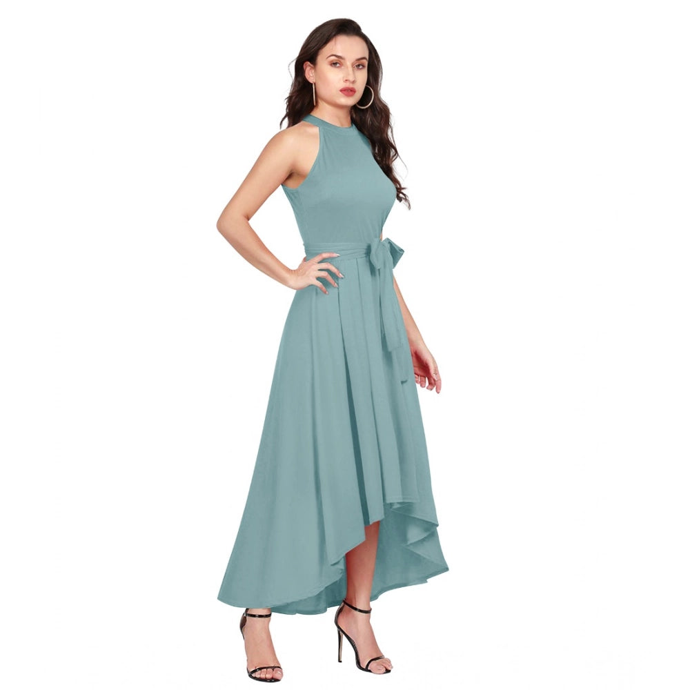 Vaystra Polyester Solid Halter Neck Sleeveless Dress – Pista