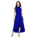 Vaystra Polyster Solid Halter Neck Sleeveless Dress – Royal Blue