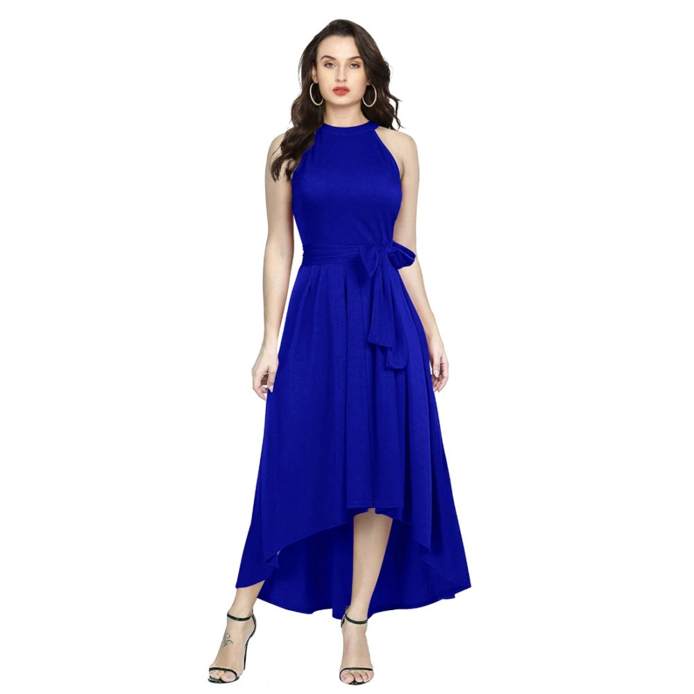 Vaystra Polyster Solid Halter Neck Sleeveless Dress – Royal Blue