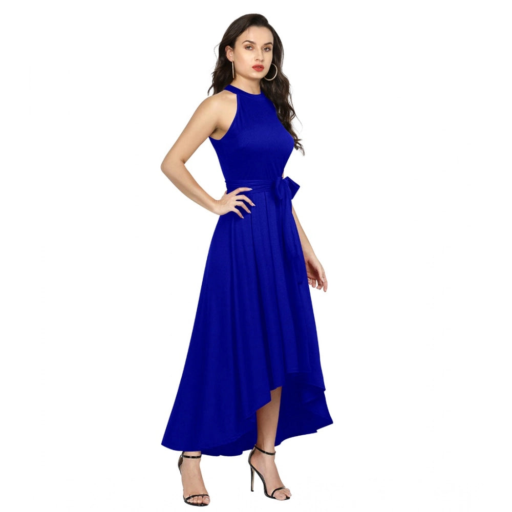 Vaystra Polyster Solid Halter Neck Sleeveless Dress – Royal Blue