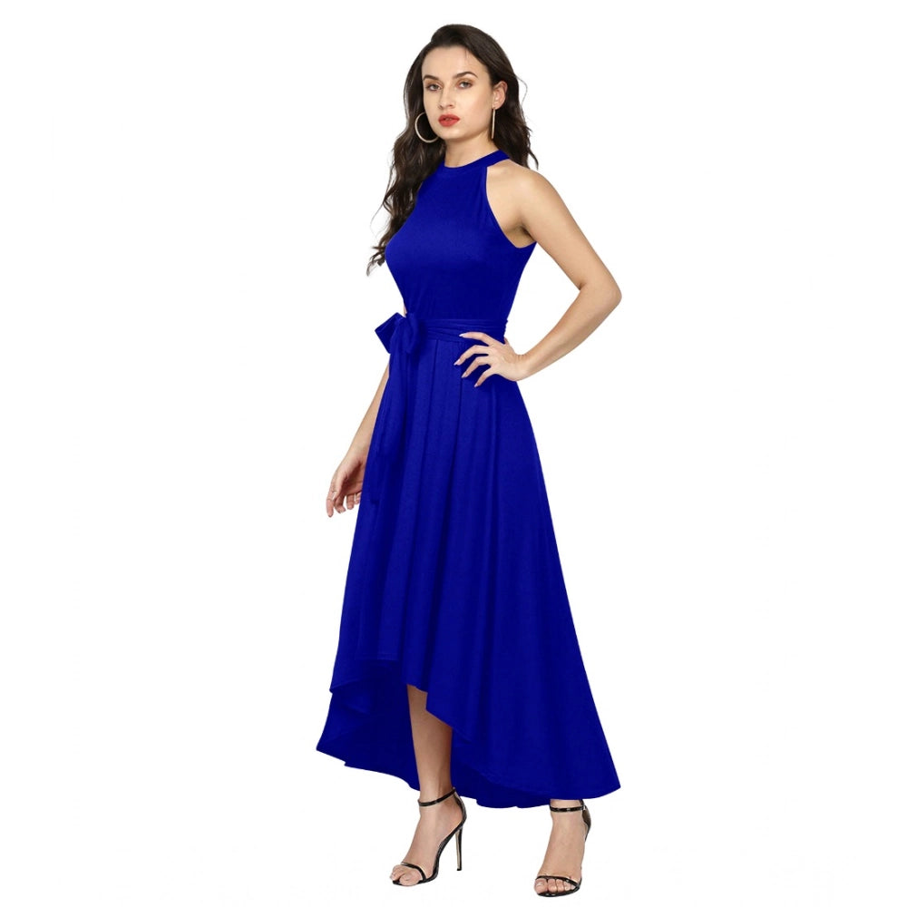 Vaystra Polyster Solid Halter Neck Sleeveless Dress – Royal Blue